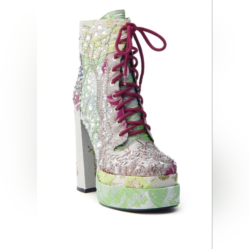 "IRIDESCENT IVY" Elegant Embellished Lace-Up Boots ( BRAND NEW !!!!!!!!!!!!!!
